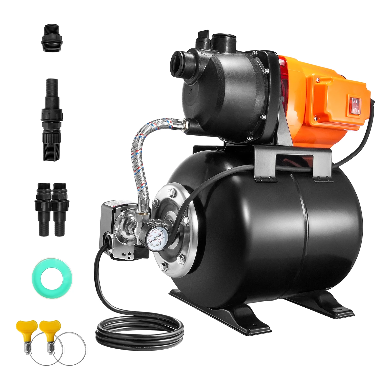 SucceBuy 1 HP pompe de puits peu profond avec réservoir de pression 1000 GPH réservoir de 5 gallons pompe de surpression d'eau d'irrigation automatique pour le jardin de la maison