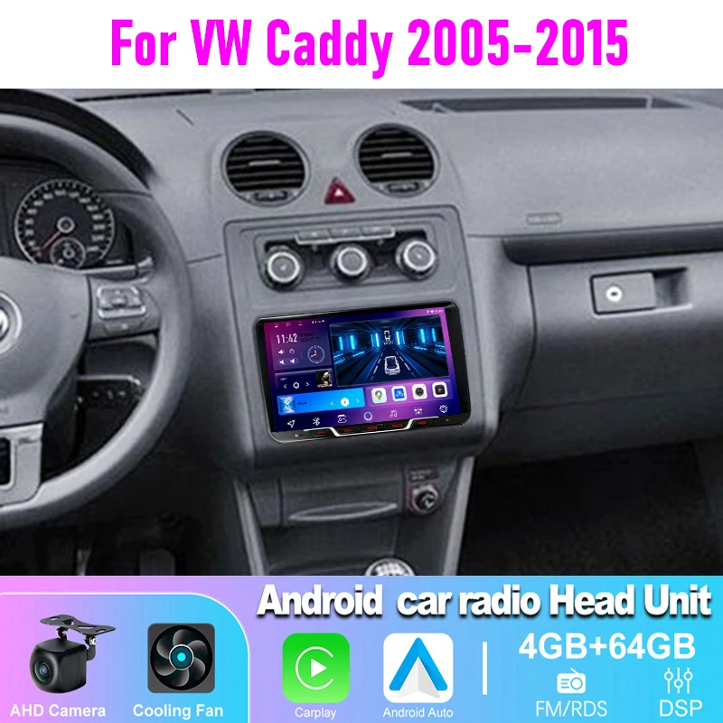 

4-64GB 9" Car Radio For VW Caddy 2005-2015 Wireless Carplay Android 13 Auto Head Unit GPS BT Canbus Wifi