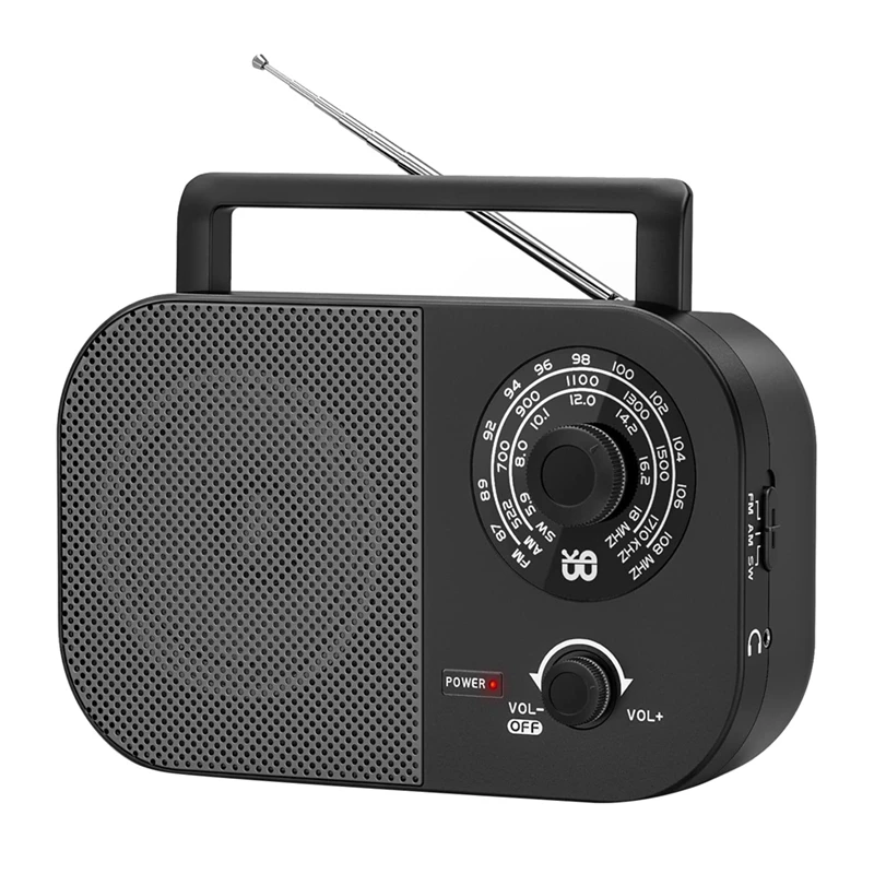 Radio portátil AM, FM, SW, Transistor, batería de alimentación de CC o CA, altavoz grande de 5W, perilla de sintonización grande, Radio de bolsillo para exteriores