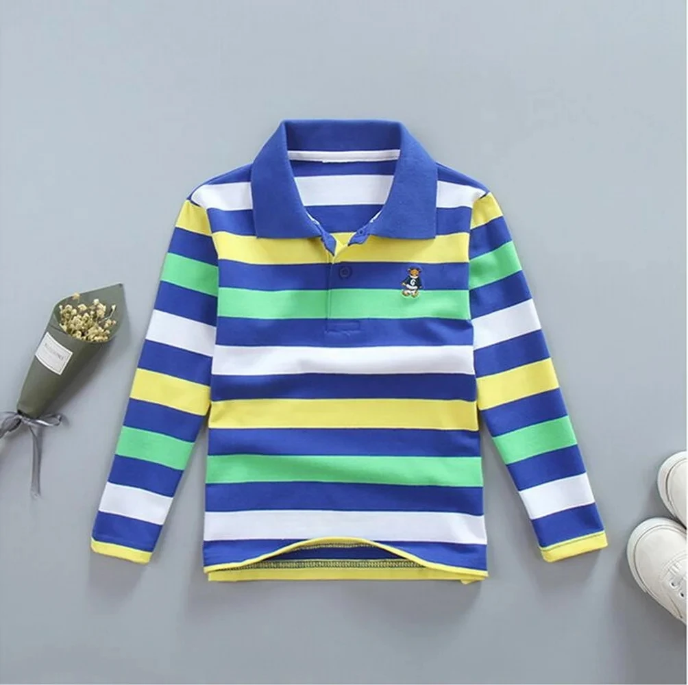 Spring Autumn Boys Striped T-Shirts Baby Children\'s POLO Shirts Soft Long-sleeved Tops 3-14Years Children Kids Clothes