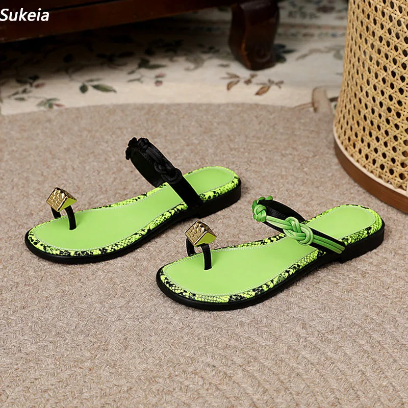 Sukeia Women Mules Sandals Flat With Heels Round Toe Fabulous Green Black Casual Shoes Ladies US Size 4-9.5