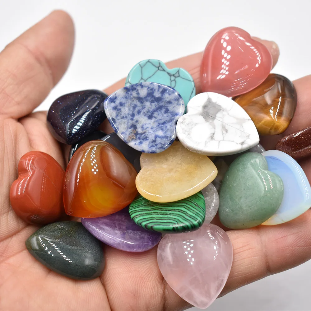 Großhandel 20 Stück/Set Modische 25mm Natürliche Tigerauge Stein Rosenquarz Herzförmige Cabochons Perlen für Schmuckherstellung – Detail 2