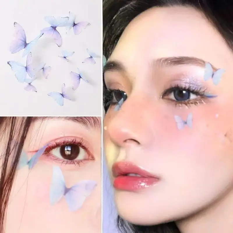 100Pcs 2cm Face Decoration Butterfly Temporary Tatoos Stickers Waterproof Fake Tattoo Rhinestones Dance Festival Makeup