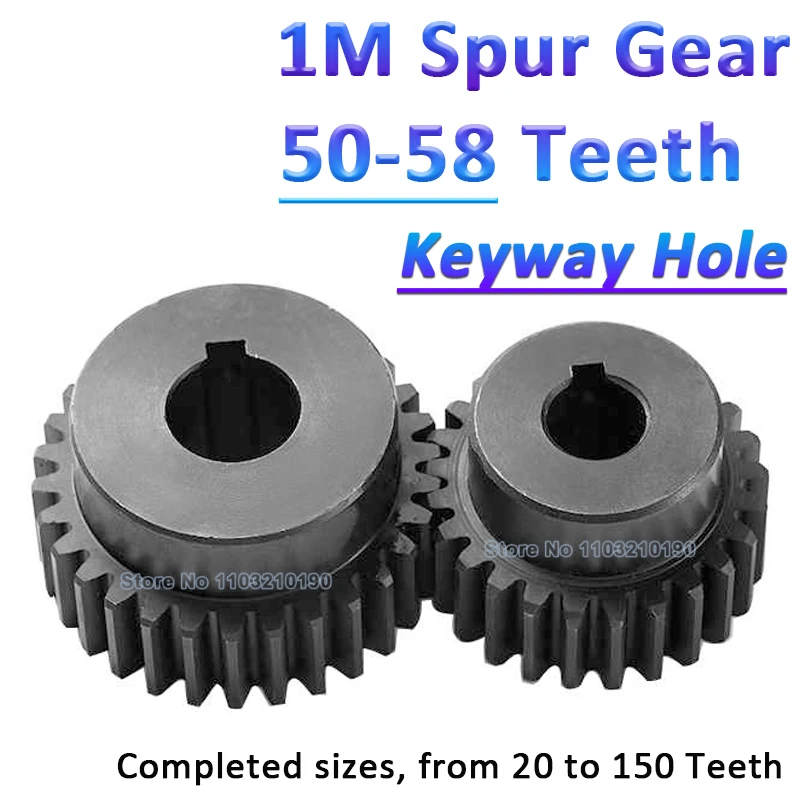 

1Pc 1M 50/52/54/55/56/58 Teeth Spur Gear Pinion With Keyway Hole 8-30mm Model 1 Motor Gear With Step Blackened Transmission Part