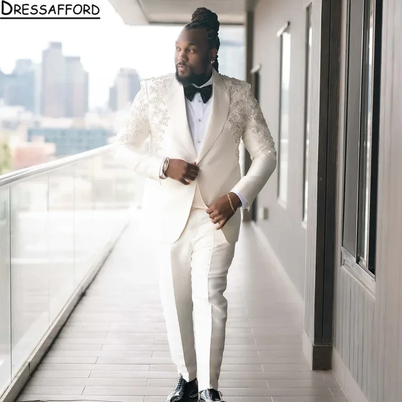 Magnificent Embroidered Handsome Velvet Men Suits Customized Slim Fit Shawl Lapel Groom Wedding Tuxedos 2Pieces Sets Ropa Hombre