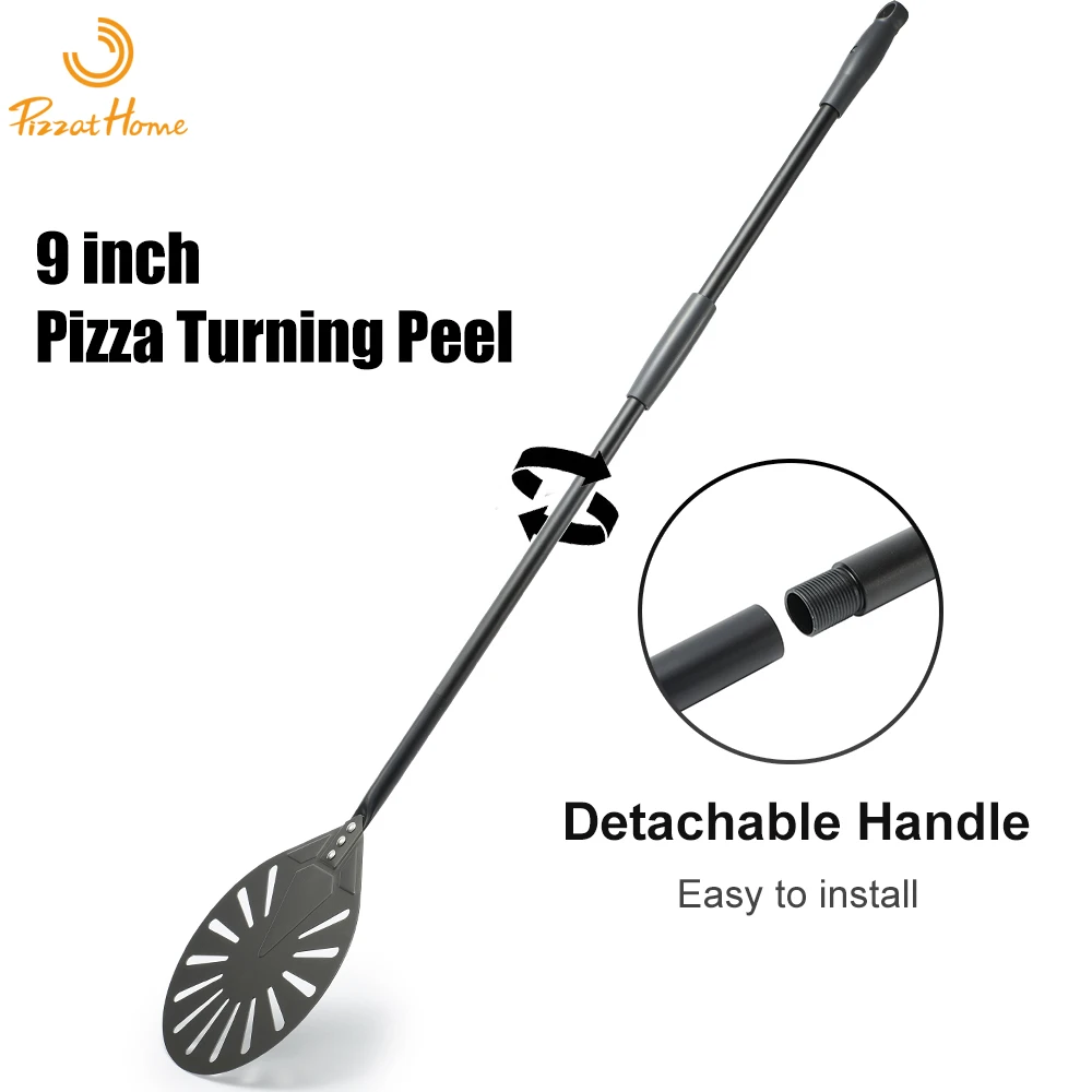 PizzAtHome-casquillo para Pizza de 9 pulgadas, mango largo de 47 pulgadas, cáscara giratoria para Pizza, pala para Pizza de 9 pulgadas, logotipo láser, accesorios para horno de Pizza