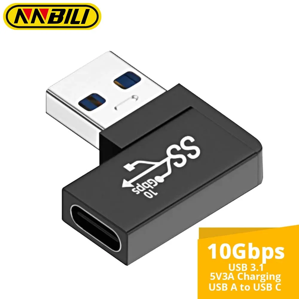 NNBILI 90 degree right angle USB A male to USB C Female USB 3.0 3.1 Adapter 10Gbps data transmission for Samsung S23 S22 Macbook