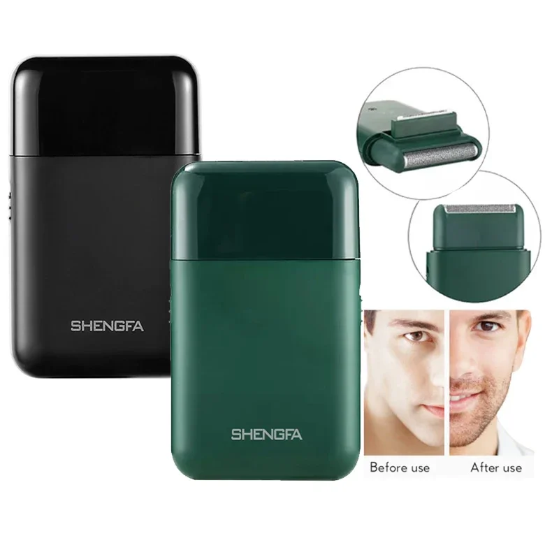 Shengfa Men เครื่องโกนหนวดไฟฟ้าแบบลูกสูบ USB ชาร์จ 2 หัวตัดมีดโกน - เครื่องตัดเคราแบบพกพา