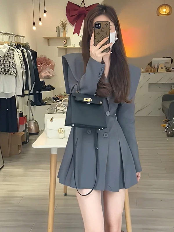 

Утягивающее лоскутное платье с высокой талией, женский дизайн, ранняя осень, новый стиль, юбка трапециевидной формы, платье с v-образным вырезом и длинными рукавами