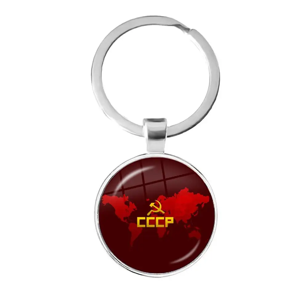 Cccp De Ussr Sovjet Leger Rode Ster Sleutelhanger Glas Cabochon Art Ronde Russische Badges Logo Hanger Sleutelhangers Sieraden Voor Vrienden Gift