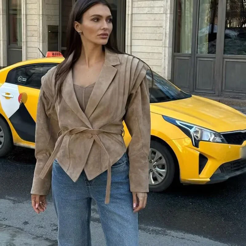 Tornova Streetwear Fashion Trobe Jacket Women's Long Sleeve Slim Lace Up Short Coat Casual Club Party Female Jacket Autumn New