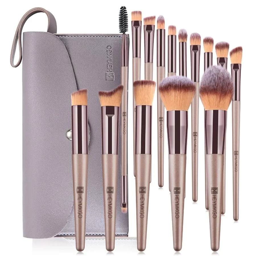 15PCS Champagne Gold Professional Makeup Brush Set for Foundation Blending Powder Blush Concealer and Eye Makeup Application