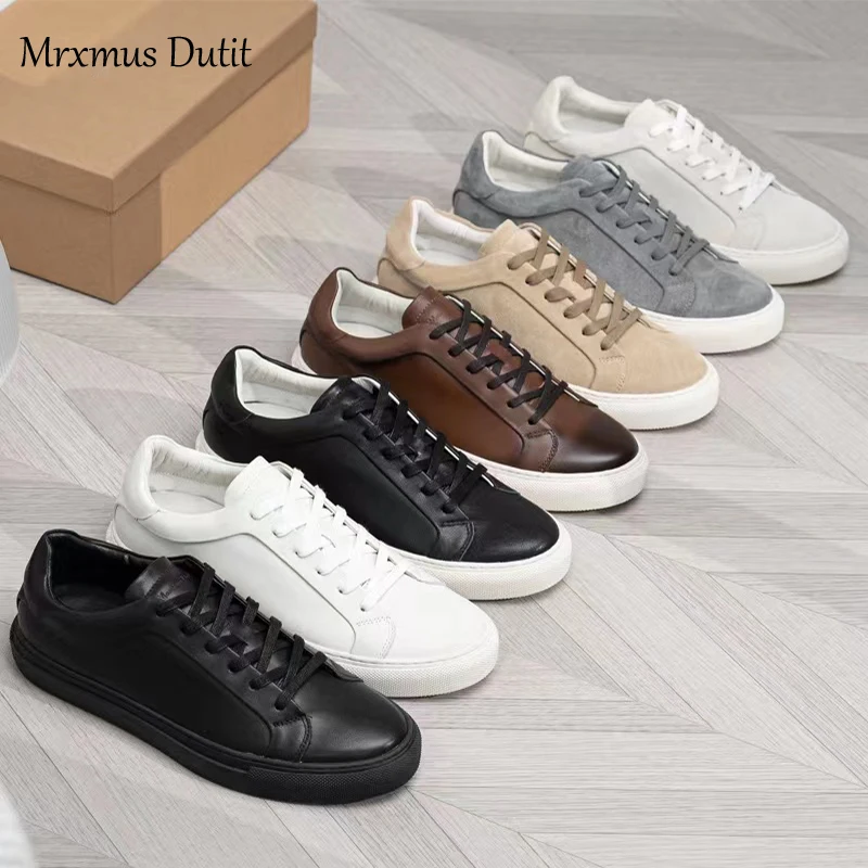 Mrxmus Dutit Men Shoes 2023 summer New Fashion Leather Casual Men\'s Sneakers Solid Color Simple Versatile White Shoes Male