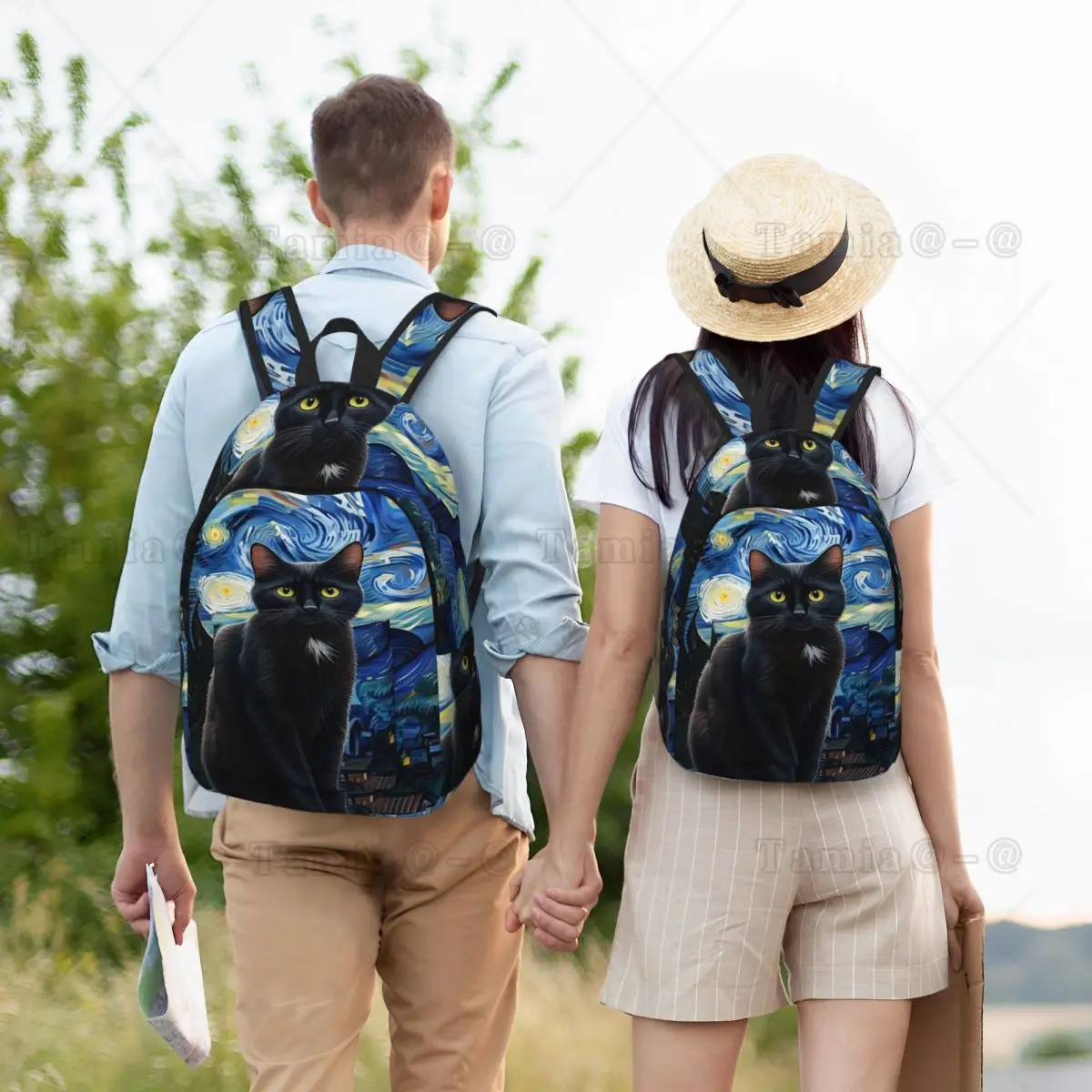 Van Gogh Black Cat Oil Painting The Starry Night Student Backpack School Bag Travel Daypack for Boys Girls Bookbag Shoulder Bags