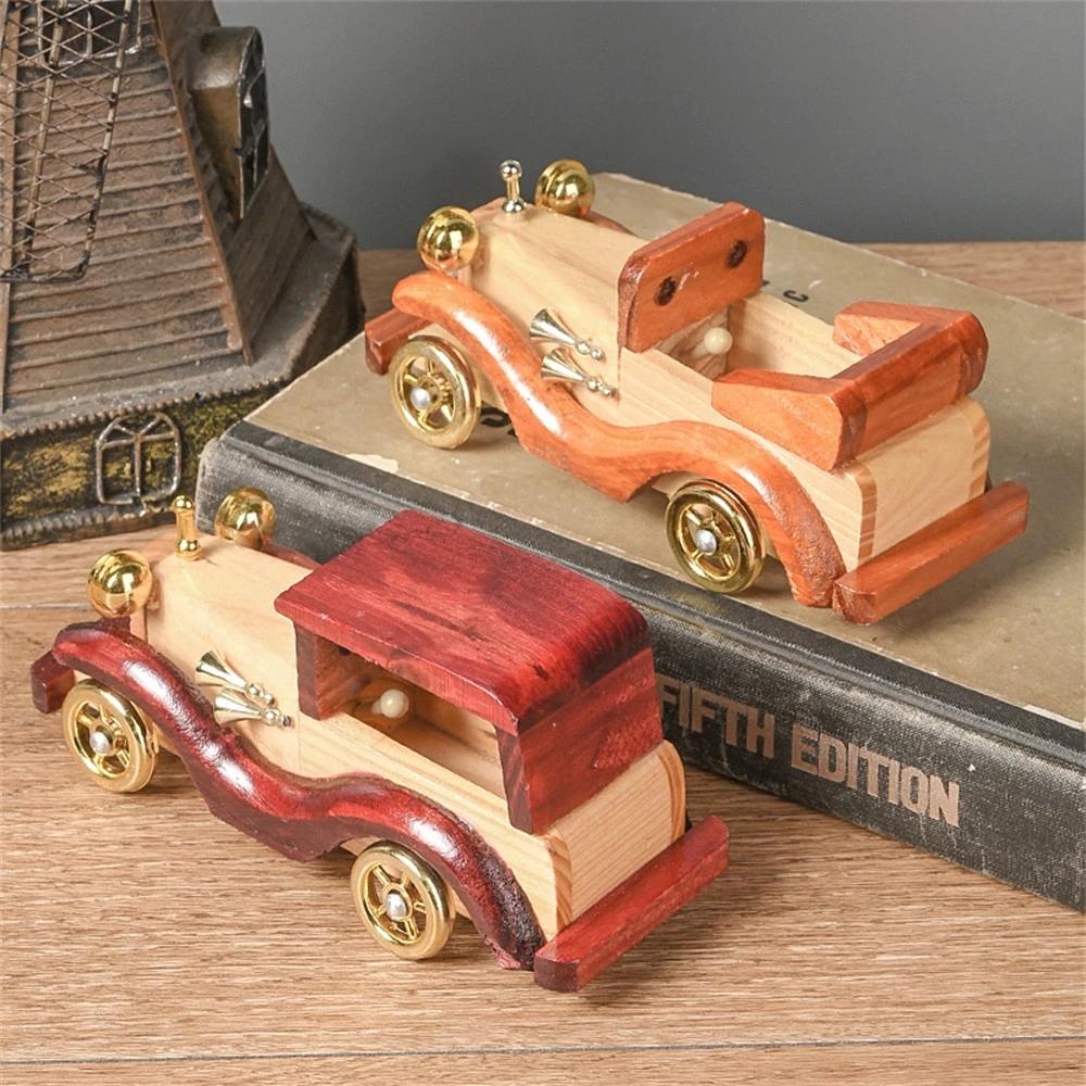 Wooden Retro Model Train Trucks Auto Ornaments Classic Car Toy Figurine Decoration Wood Handmade Home Office Decor Small Gifts