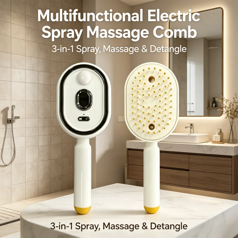 Rechargeable Electric Spray Scalp Massager Comb Vibration Red Light Essential Oil Atomizing Air Cushion Hair Styling Brush