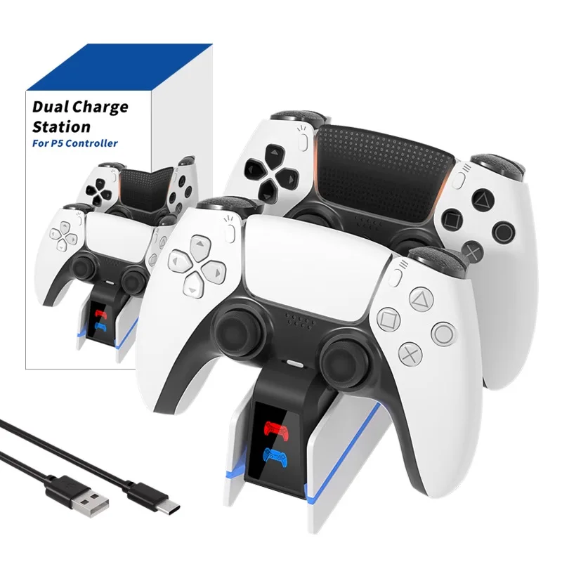 

Зарядная станция DualSense для PS5 Type-C, двойная зарядная док-станция, подставка для зарядного устройства для PlayStation 5, беспроводной игровой контроллер DualSense