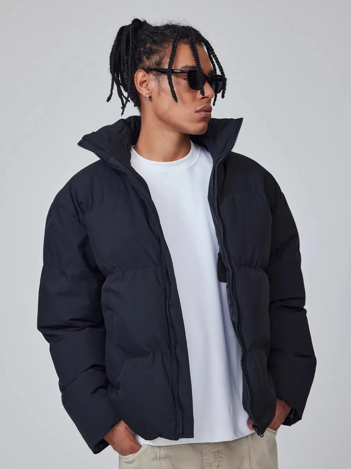 

Мужское пальто свободного кроя в стиле хип-хоп с воротником-стойкой на молнии и воротником-стойкой в американском стиле, хлопковое пальто молодежное из полиэстера...