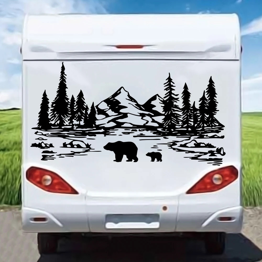 Large Mountain Bear Tree Camping Rv Car Sticker Wildlife Travel Adventure Motorhome Caravan Truck Auto Decal Vinyl Decor