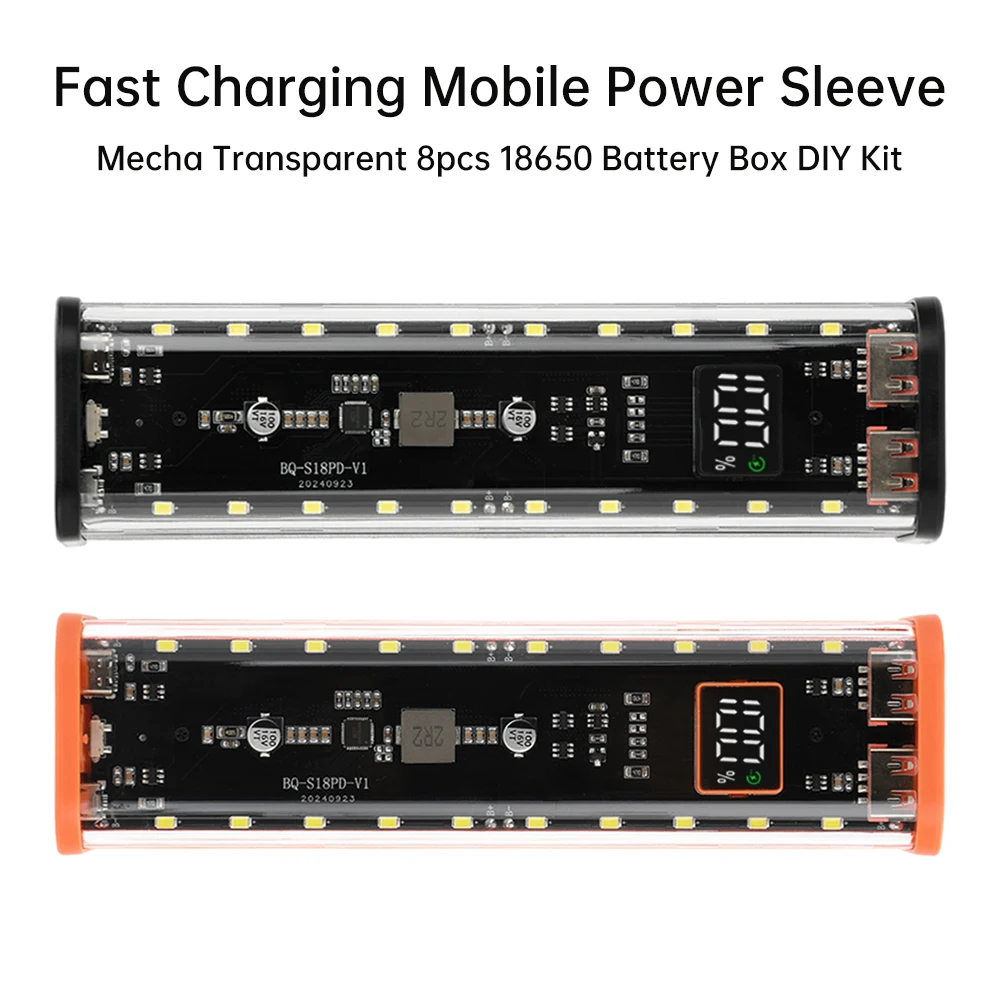 

8*18650 Diy Battery Box 22.5W Fast Charging Digital Display Power Bank Case With 20 LED Beads Outdoor Battery Pack With Lamp