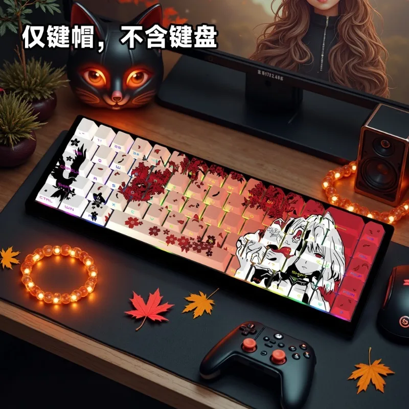 Sakura Raven Anime Keycaps Mechanical Keyboard Cherry Side-print PBT Custom Cute Keycaps PC Gaming Keyboard Accessories Gift