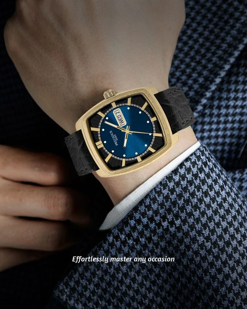 Classic Square Tonneau Men's Watch Double Calendar Leather Vintage Fashion Men's Quartz Watch Relogio Masculino Reloj Hombre