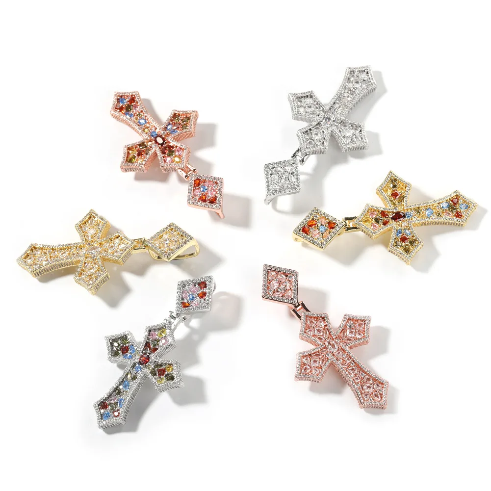 

Легкое роскошное ожерелье унисекс в стиле хип-хоп, креативная ромбовидная пряжка, овальный циркониевый крест, нишевая подвеска