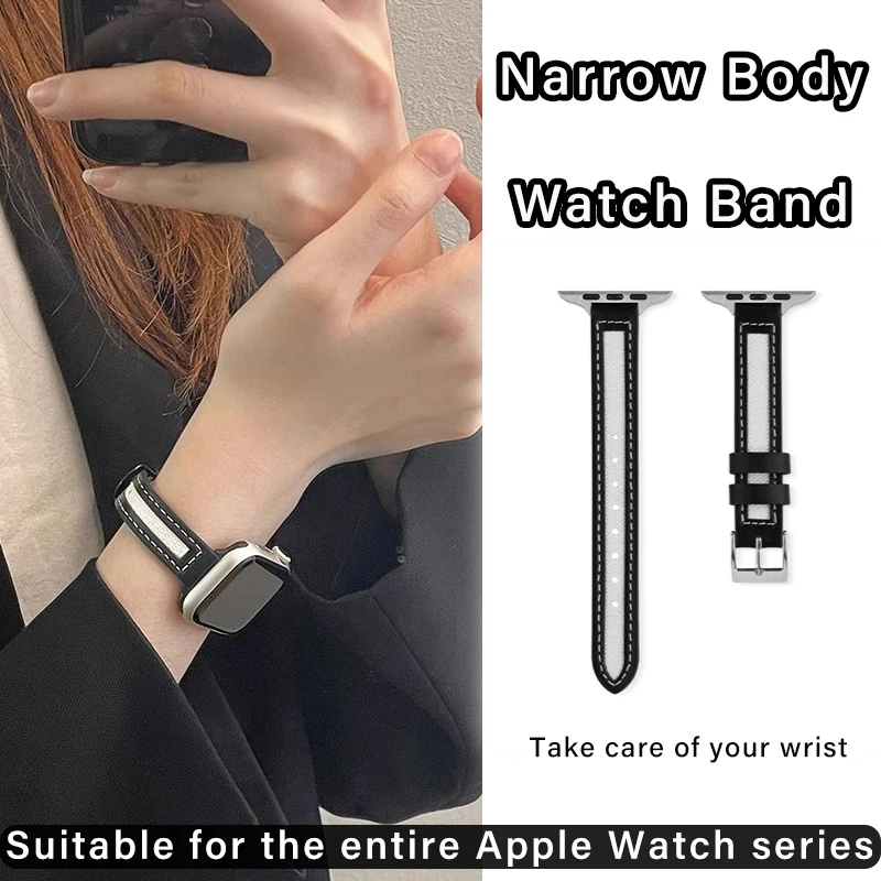 Small Waist Leather Strap for Apple Watch Band 44mm 40mm 45mm 41mm 42 38mm Canvas Bracelet iWatch Series 7 SE 8 Ultra 49mm Belt