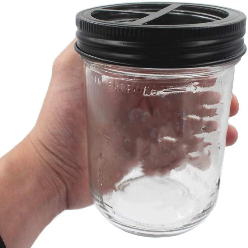 โปรโมชั่น! 2 ชิ้น Jar ผู้ถือแปรงสีฟันฝาปิด - สแตนเลสกันสนิมบ้านไร่ห้องน้ําเคาน์เตอร์ตกแต่ง - สําหรับปากกว้าง Bal