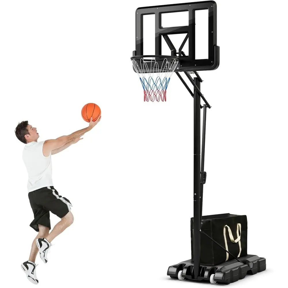 

Height-Adjustable Outdoor Basketball Stand with 44 Backboard, Wheels, and Removable Base
