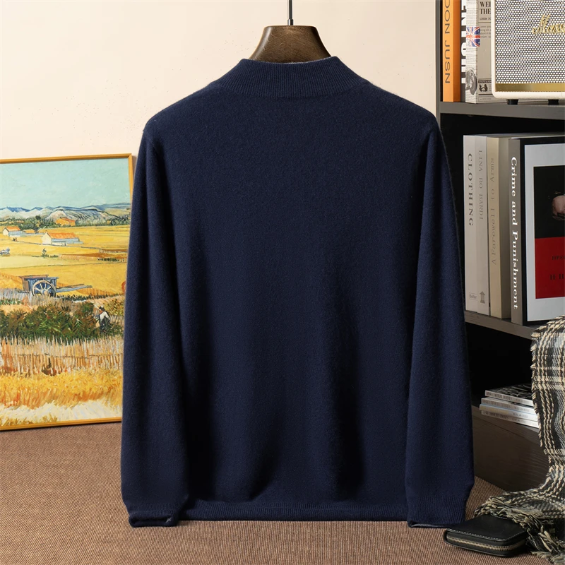 100% Pure Cashmere Sweater for Men, Thickened Double-Sided Reversible Cardigan, Knitted Base Layer, Casual Loose Sweater