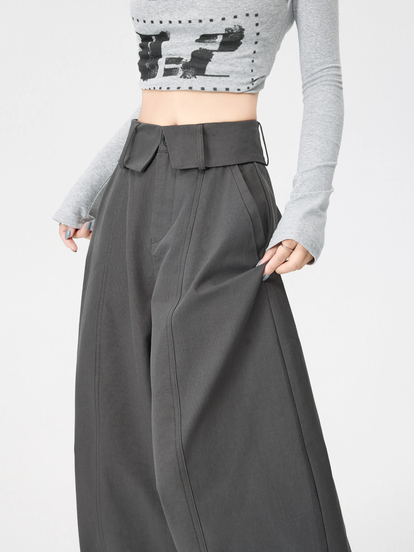 

Американские повседневные брюки для женщин, весна-лето, новые, свободные, с широкими штанинами, прикрывающие бедра, с высокой талией, на молнии