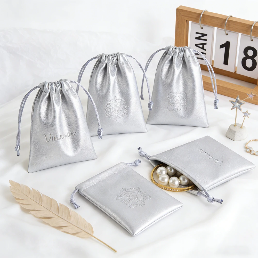 

Custom Logo PU Leather Jewelry Drawstring Bag 8x10cm Men Electric Shaver Storage Pouch for Game Controller Headphones Protectot