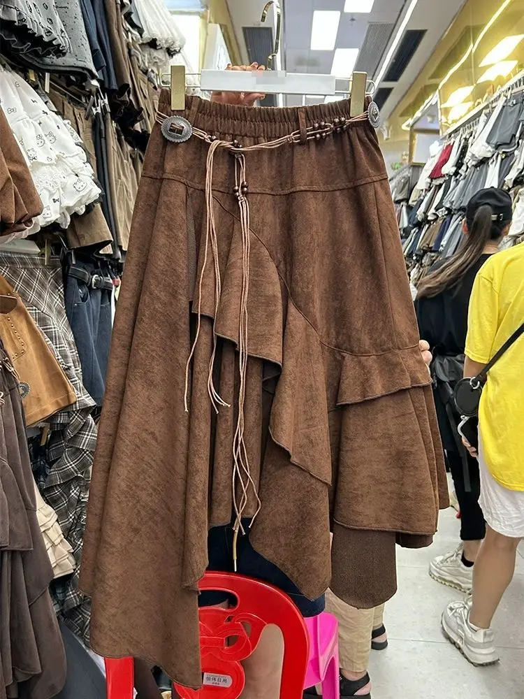 

Американская винтажная юбка нестандартной формы, тренд 2024, уличная одежда, юбки Y2K, женские лоскутные юбки-миди, Faldas, женская одежда, шикарная одежда