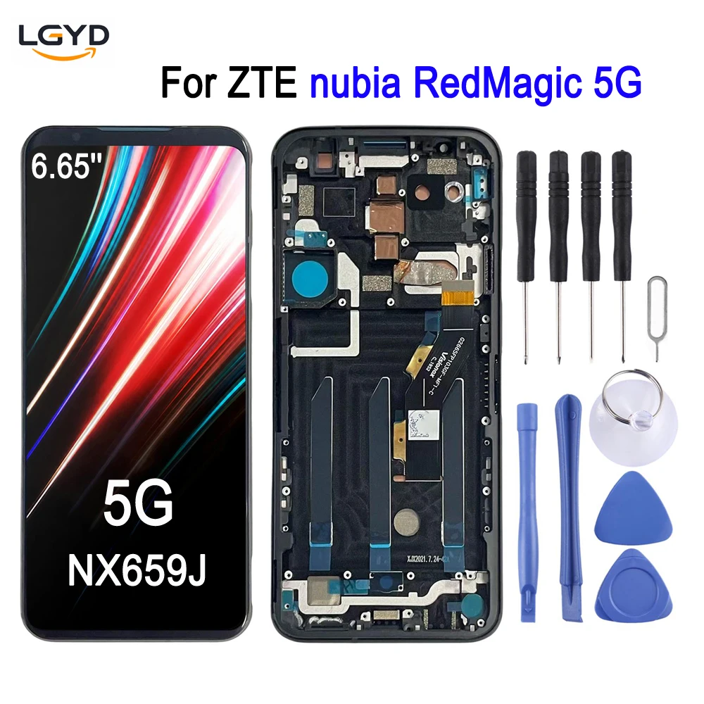 AMOLED Screen with Frame For ZTE Nubia RedMagic 5G 2020, NX659J Phone Display Touch Screen Repair Replacement Spare Part
