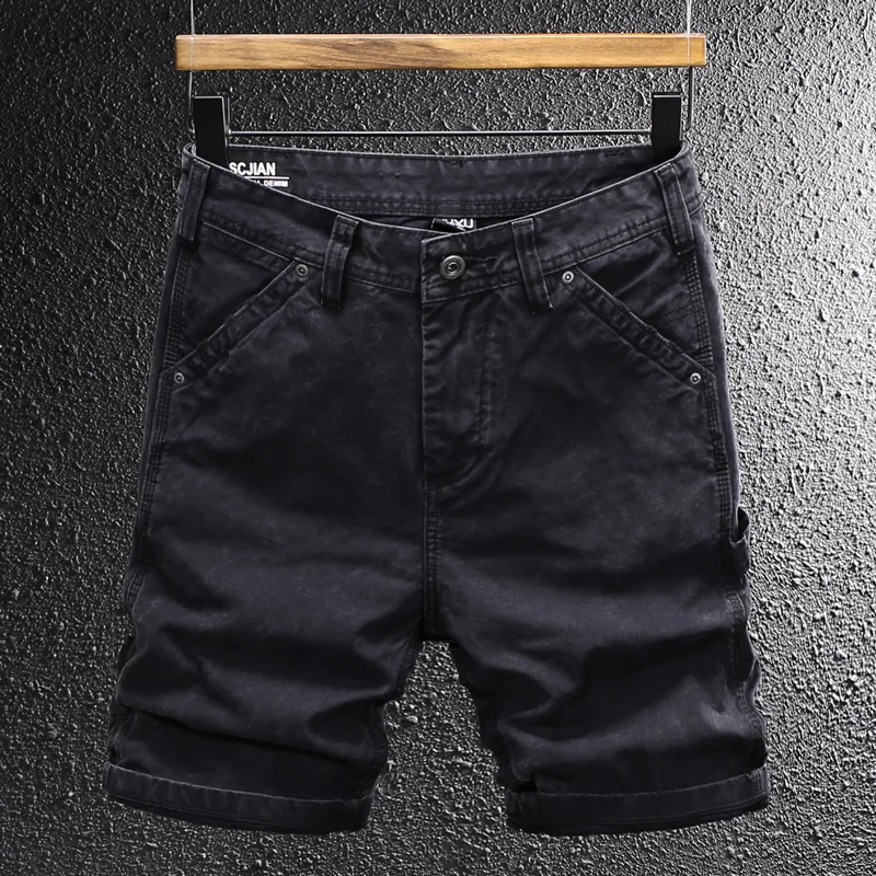 

Y2K Fashion New Men's Denim Shorts Washed Nostalgic Stretch Slimming Black Grey Shorts High Street Hip Hop Brand Shorts Hombre