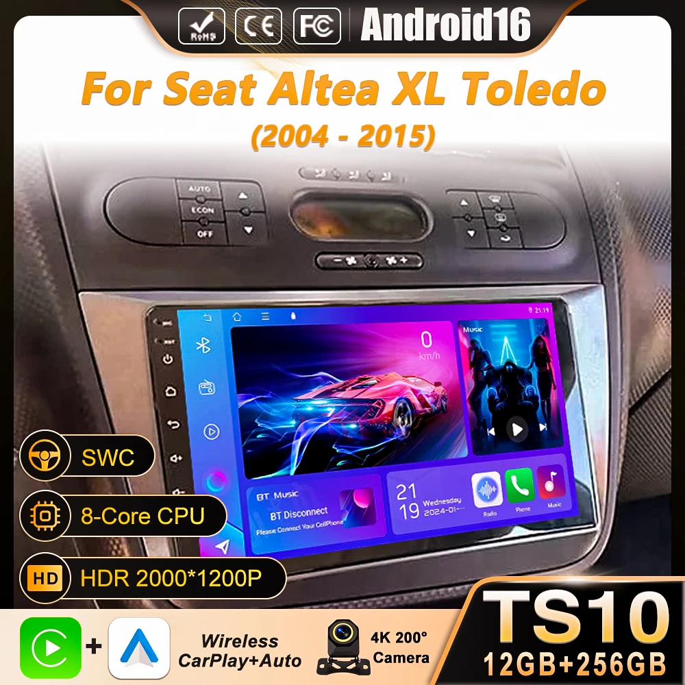 

Автомобильная мультимедийная система Android 16 для Seat Altea XL Toledo 2004-2015, GPS-навигация, CarPlay, QLED сенсорный экран