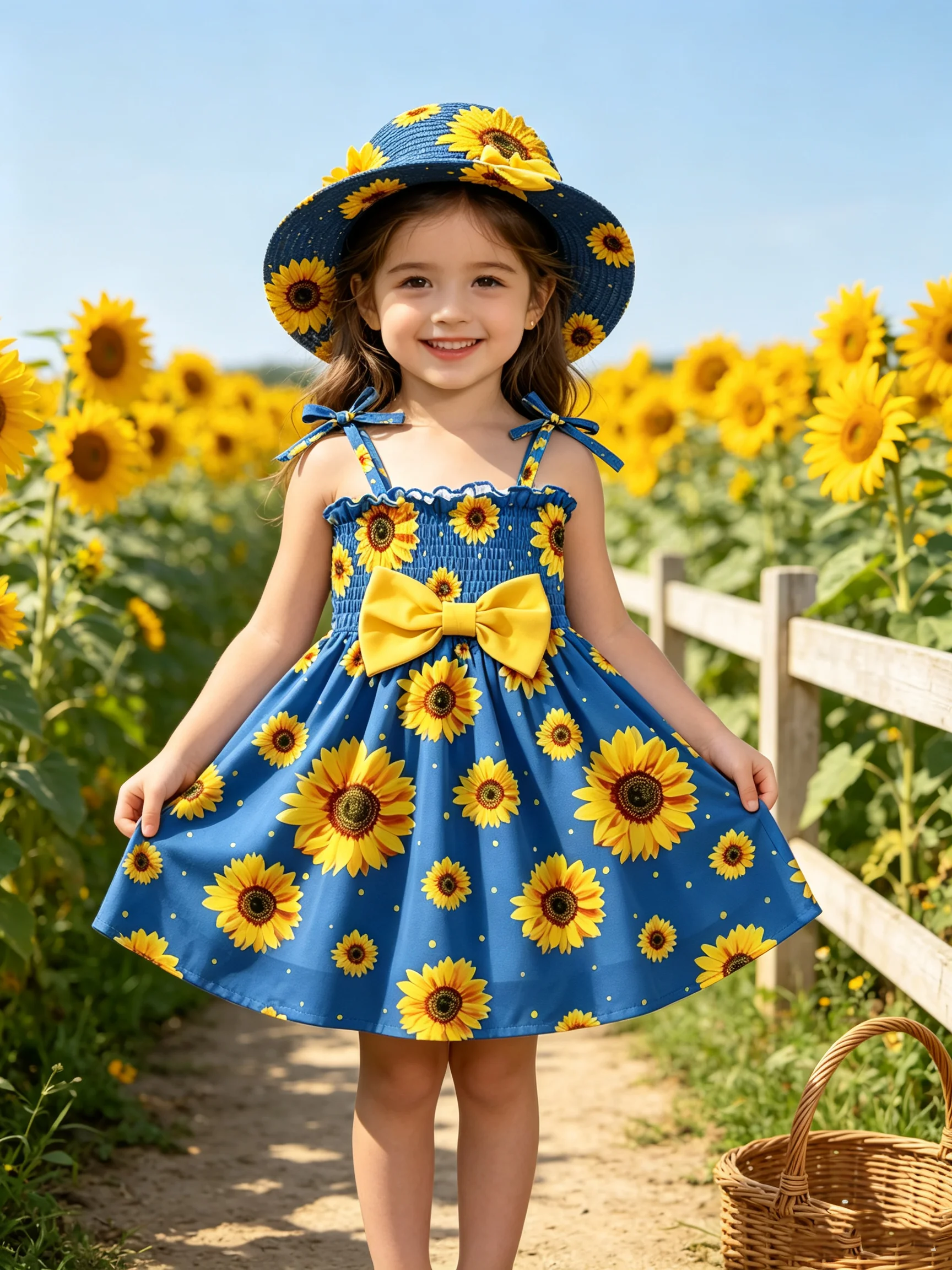 Mädchen Lässiges Bequemes Trägerkleid mit Quadratischem Ausschnitt, Ärmellos, Schleife und Blumenmuster, Oberteil für Kinder und Damenmode – Detail 2