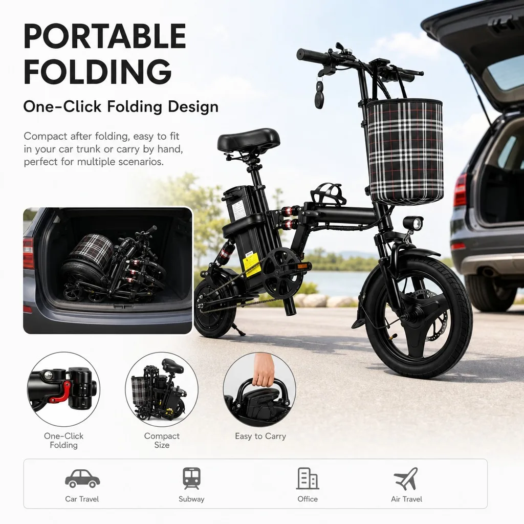 500W 48V 15Ah Foldable Electric Bicycle 14 Inch Tires 8 Shock Absorbers Adult E-Bike Long Range Commuter Folding Ebike image 6