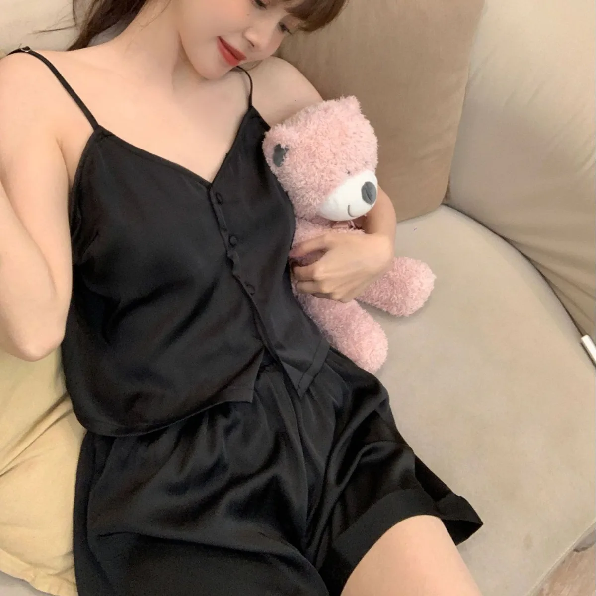 

Female Suspender Pajamas Set Summer New Sexy Sleepwear Intimate Lingerie Underwear Loose Casual Pyjama Pour Femme Satin Homewear