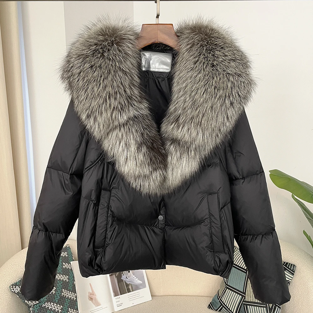 Natural Fox Fur Coat Women 2024 Autumn Winter Warm White Duck Down Jacket High Street Real Fur Coat Designer European Fashion