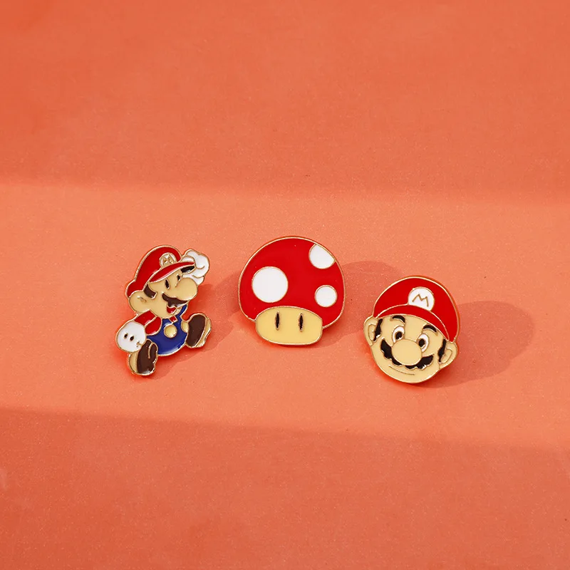 5PCS Set Super Mario Enamel Lapel Pin Cute Brooches Badge On Backpack Collection Cosplay Accessories Toys For Friends Party Gift