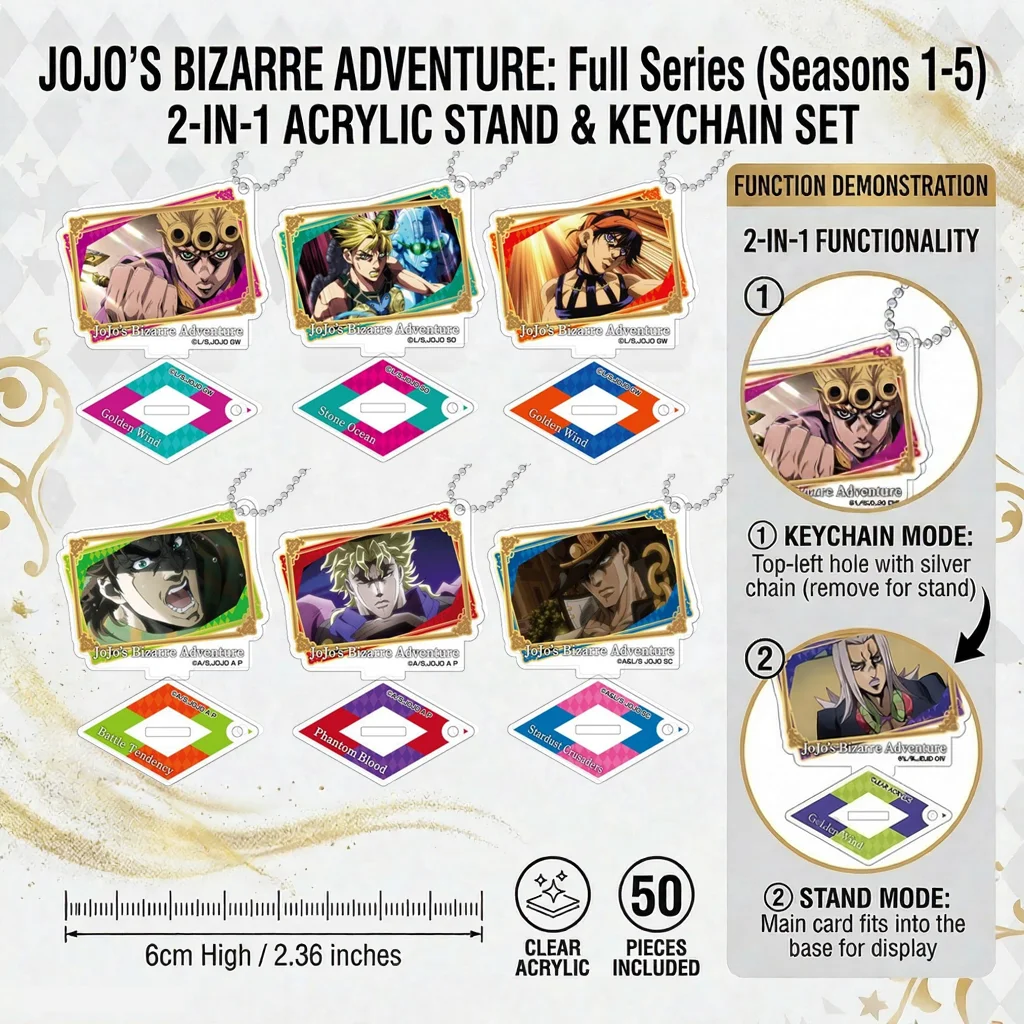 Anime JoJo's Bizarre Adventure Full Series Acrylic Keychain & Stand 2-in-1 Cosplay Costume Pendant Props Keyring, Xmas Gift