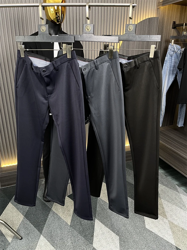 

Busin Casual Pure Color Basic Men's Autumnal Leisure Pants Faionable Ciscape Straight Leg Trousers with kets