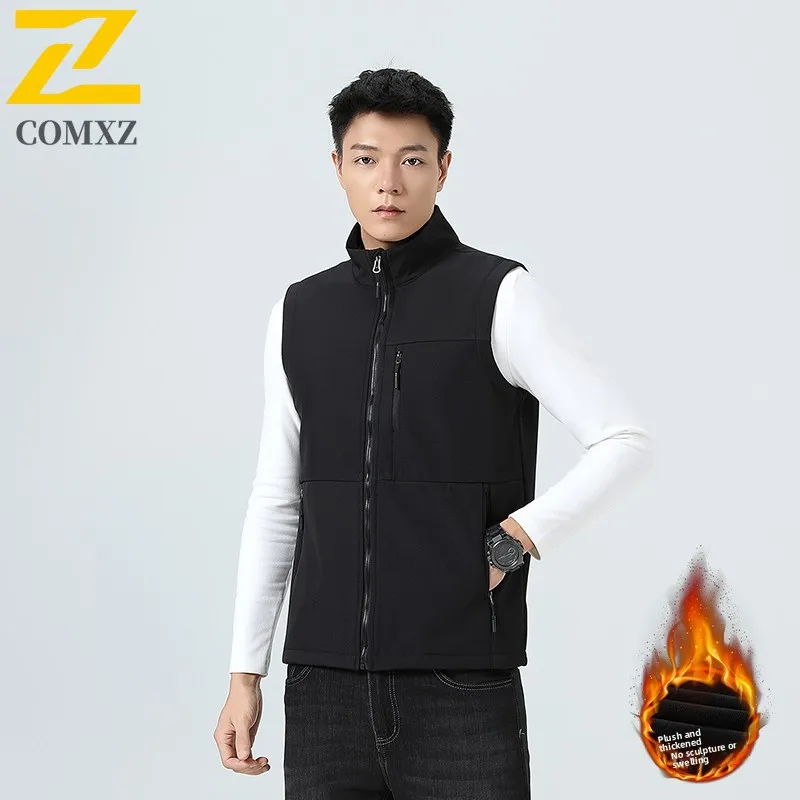 COMXZ New Softshell Vest  Autumn Winter Fleece Snow Skiing Jacket Men Plus Size Thermal Workwear Techwear Windproof Vests
