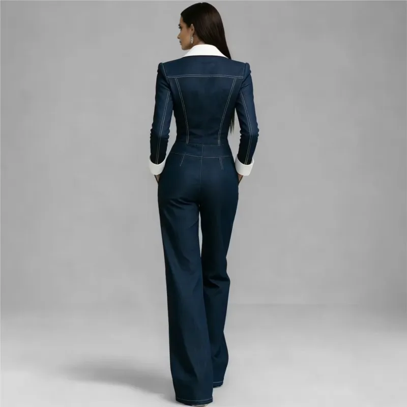 2026 New Women's Autumn And Winter Jumpsuit With Flip Tie Pocket Fashionable Casual Retro And Comfortable Jumpsuit For Daily Use
