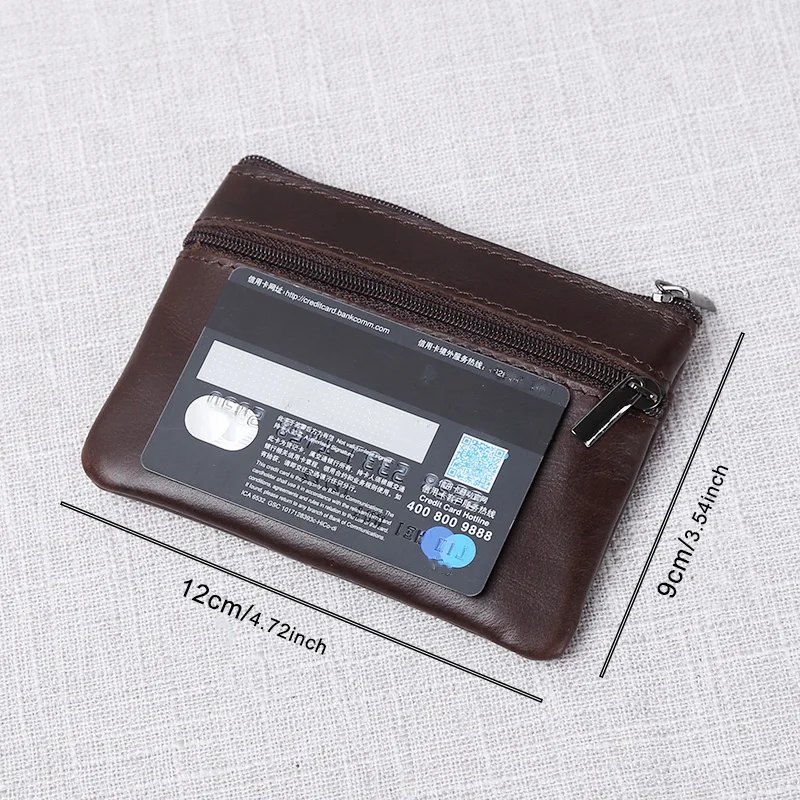 ใหม่ Retro หนัง Dompet Koin Unisex First Layer Cowhide สั้นส่วนแบบพกพาขนาดเล็กซิปกระเป๋าเก็บบัตร