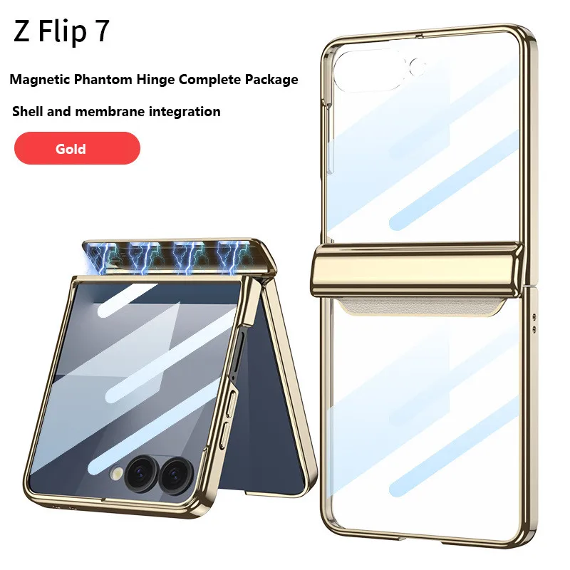 

Ультратонкий чехол для телефона с прозрачной рамкой для Samsung Galaxy Z Flip 7 flip7 Flip7 5G с кольцевой застежкой, защитная пленка для стекла
