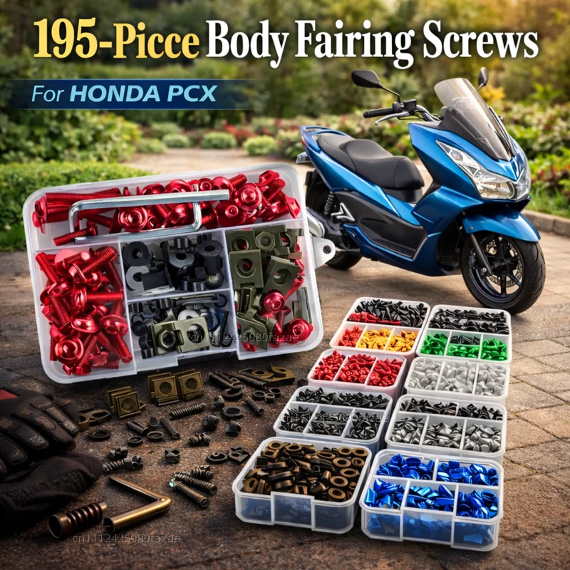 195-teiliges Motorrad-Verkleidungsschrauben-Set mit Muttern für HONDA PCX125 PCX150 PCX 125 150, Aluminium CNC-Befestigungssatz