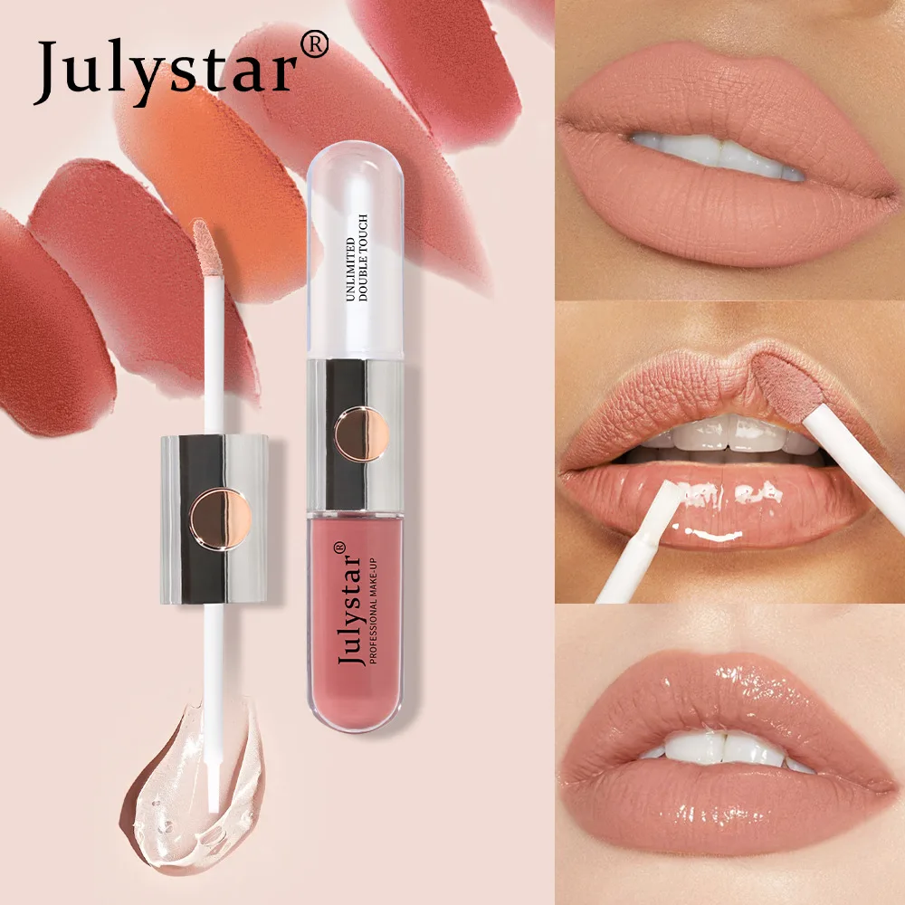 Julystar Waterdichte Lippenstift Tweekoppige Lip Glazuur Blijvende Geen Vervagende Spiegel Lipgloss Vrouwelijke Cosmetische Lip Make-Up Dagelijkse Make-Up